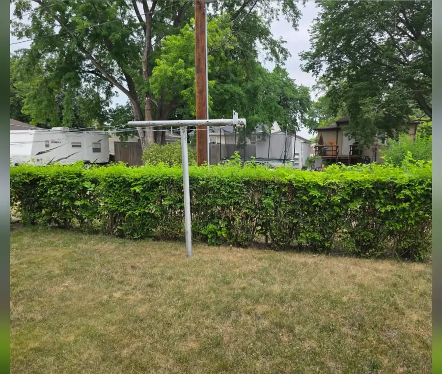 A backyard hedge with long shoots sticking out of the top, before trimming