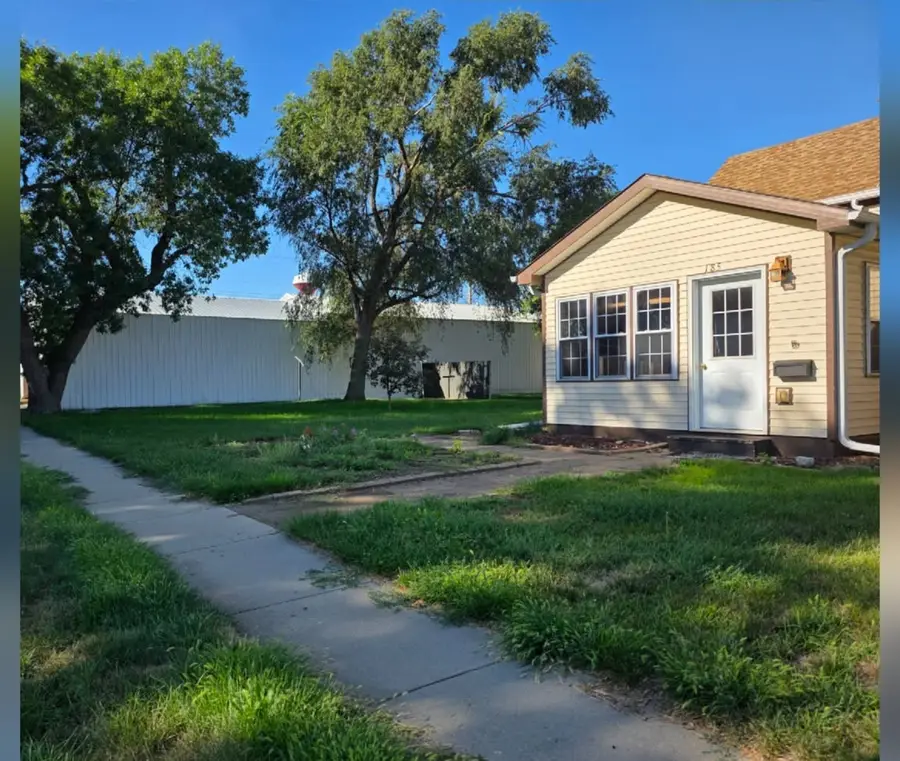 An overgrown front yard with long grass along the path, before OH Lawn Care